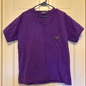 Purple LSU VNeck Scrub Top sport travel healthcare short sleeve costume tigers